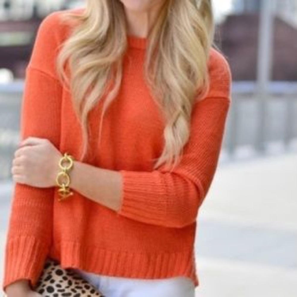 J. Crew textured beach 100% linen orange sweater